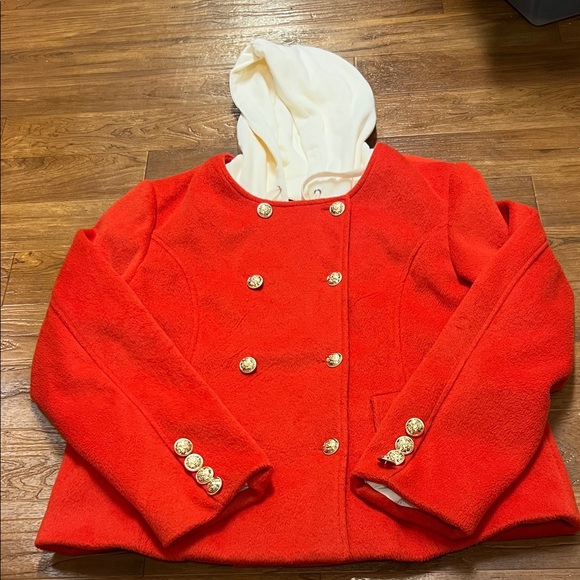 Maeve by Anthropologie Red Double-Breasted Coat with detachable Hood - Picture 2 of 12